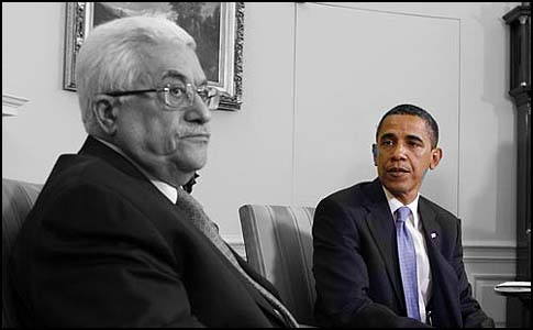 President Obama meeting Palestinian President Mahmoud Abbas in the White House.